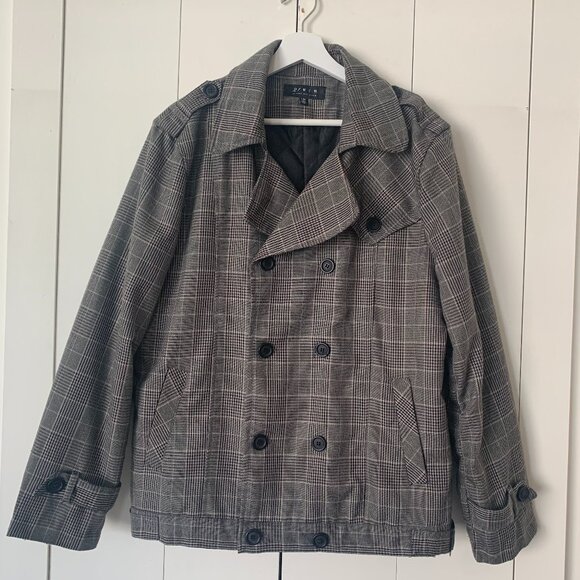Men’s Grey Plaid Jacket – Trench-Inspired Fit – Size M - Picture 1 of 6